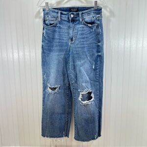 Judy Blue Cropped Ankle Wide Leg Jeans Size 5/27 Distressed High Rise Retro
